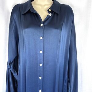 Madewell Long Sleeve Navy Blue Collared Button Down Satin Shirt Dress Sz 12 NWT